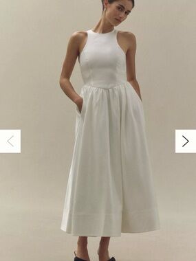 BHLDN High-Neck Satin Duchess A-Line Midi Dress